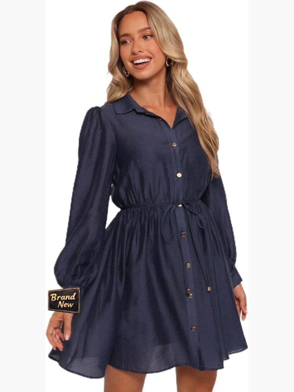 Long Sleeve Shift Dress with Collar Tiered Mini